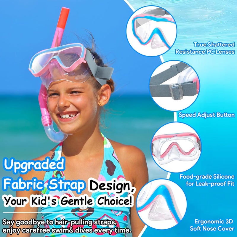 Vvinca Kids-Goggles with Nose Cover, Diving Mask Elastic Fabric Strap Anti Fog Anti Shattered Lens for Kids Swim Goggles 3-14 - Image 2